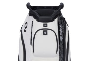 Luxury golf cart bag by Kolf Maison with 14-way dividers and premium PU leather.