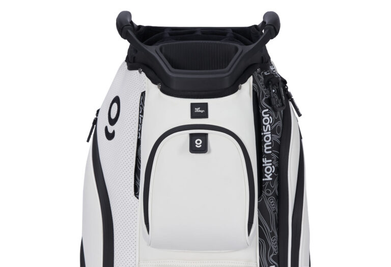 Luxury golf cart bag by Kolf Maison with 14-way dividers and premium PU leather.