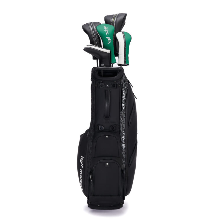 Premium Kolf Maison luxury golf stand bag with velvet-lined pockets and carbon fiber legs.