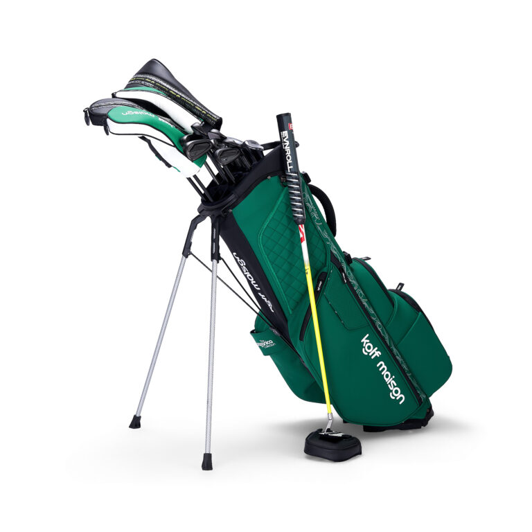 Luxury Kolf Maison Paganica G Stand Bag featuring 14-way dividers and premium PU leather in Green Souverain.