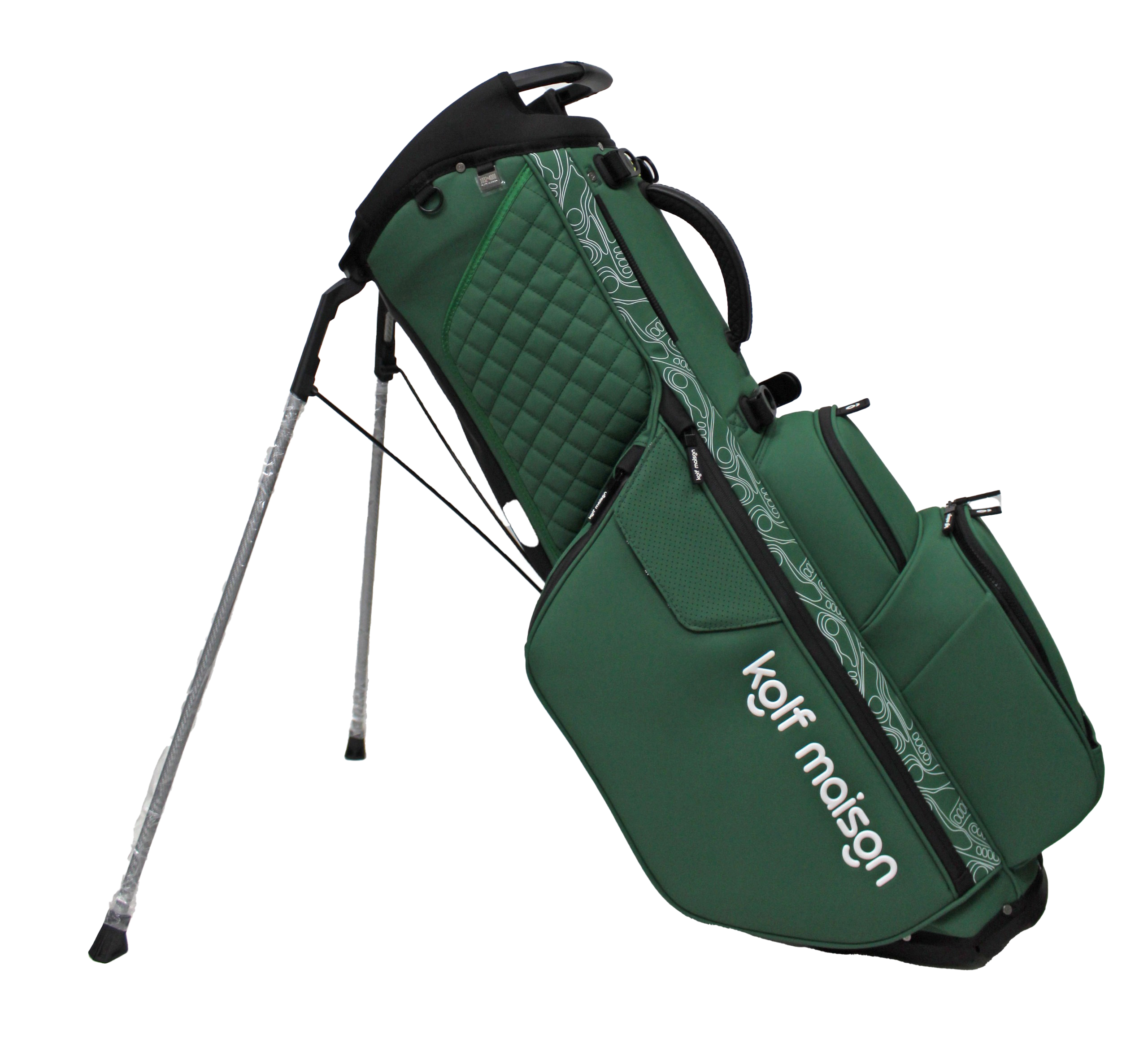 Image of an intricately crafted Kolf Maison golf bag, showcasing the brand's signature emblem and premium materials